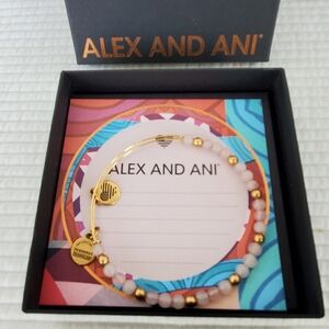 Alex And Ani Beaded Bangle Bracelet White Gold Tone Heart Energy Technology Box